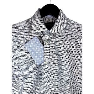 SOCIETY OF THREADS Slim Fit Mens Button Down Shirt White Blue Small Print M